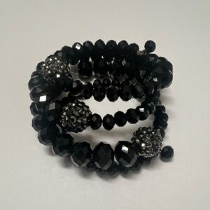 Jett Black Crystal Gem Bracelet, with Rhinestone Rondel Spacers